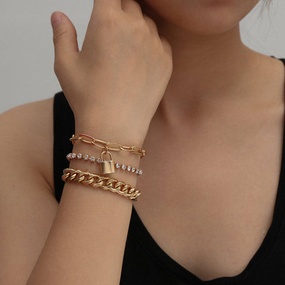 Set of 3 diamond-set bracelets with small lock