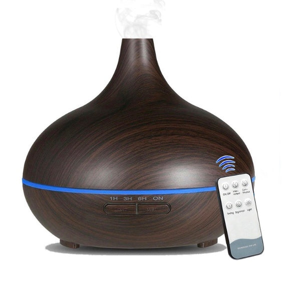 Wood Grain Aromatherapy Humidifier – 550ml Remote Control LED Diffuser