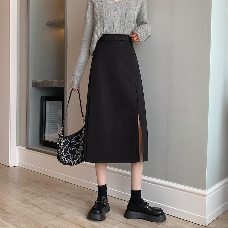 Falda negra de talla grande para mujer de cintura alta