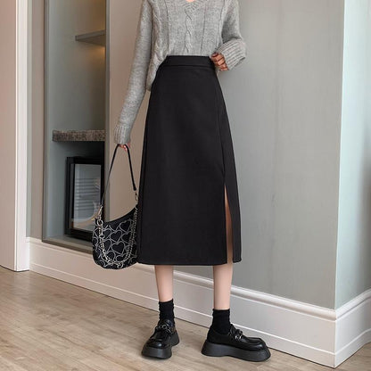 Falda negra de talla grande para mujer de cintura alta