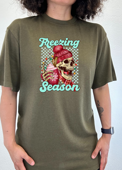 T-shirt graphique unisexe à manches courtes en bambou-viscose/coton biologique Freezing Season