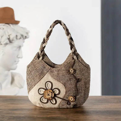 Handmade Bohemian Flower Tote Bag with Foldable Zipper, Shoulder Strap, and Matching Wristlet for Women’s Vacation
