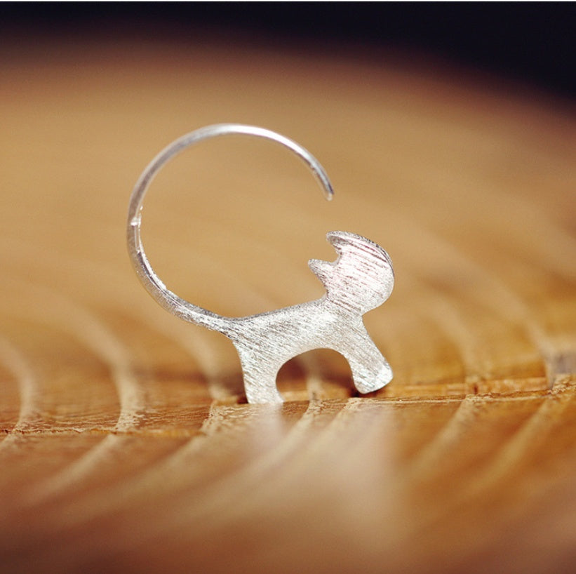 Boucles d'oreilles clous en argent sterling S925, boucles d'oreilles chat brossé, adorables chats coréens, bijoux en argent sterling
