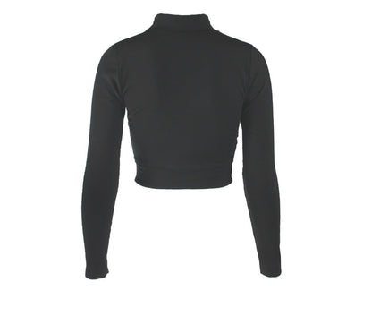 Europe Sexy Hollow Cross-border Long-sleeved High-necked Blouses Short Top