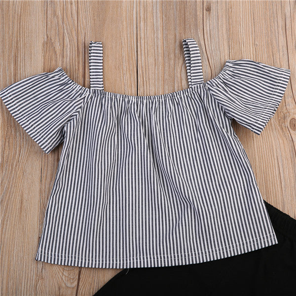 Ensemble haut et pantalon Shelby d'été, T-shirt rayé à manches courtes, débardeur et pantalon deux pièces pour enfant
