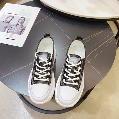 Cowhide Sponge Cake Platform Shoes