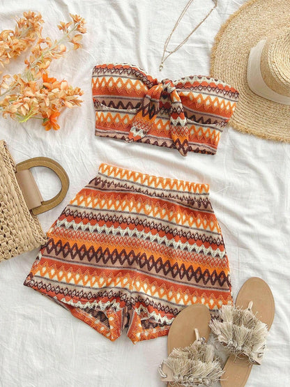 Women's Sexy 2pcs Set  Summer  Colorful Striped Elastic Suitable For Vacation And Daily Travel