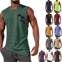 Coconut Tree Embroidery Men’s Muscle Tank – Beach Fitness Vest | S–L