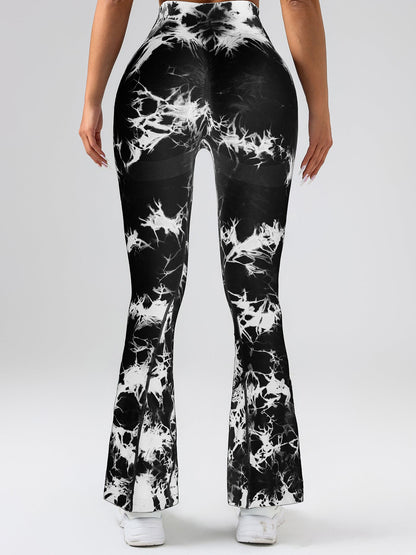 High-Waist Tummy Control Flare Yoga Pants For Women, Tie-Dye Stretch Slimming Bootcut Workout Pants, Fitness & Sports Activewear