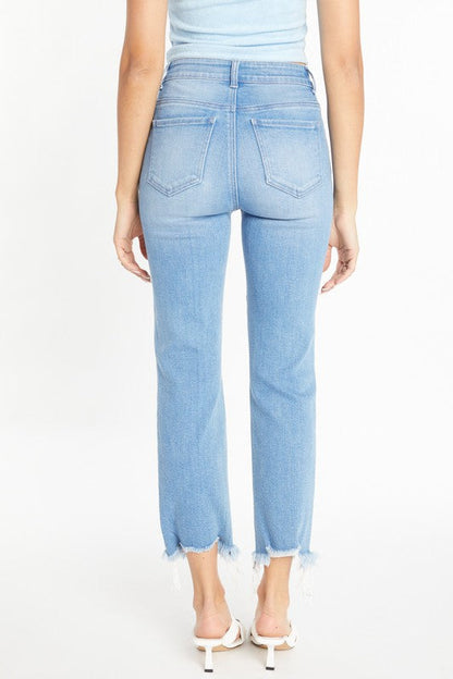 HIGH RISE UNEVEN FRAY HEM DETAILED STRAIGHT