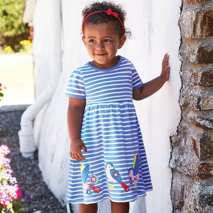 Girls Short Sleeve Striped Western Style Dress