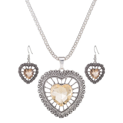 Vintage Crystal Rhinestone Double Heart Set
