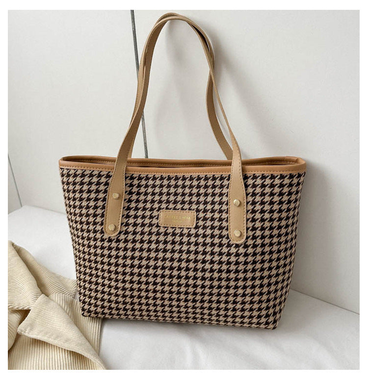 Bolso de Hombro de Pata de Gallo Moda Invierno Bolsos de Desplazamiento Bolsos Grandes de Mujer Bolsos de Compras Informales