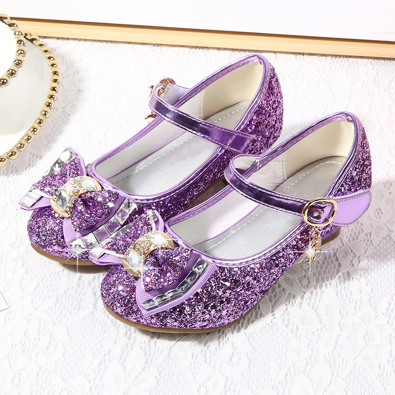 Chaussures à talons hauts pour filles avec strass et nœud, style princesse