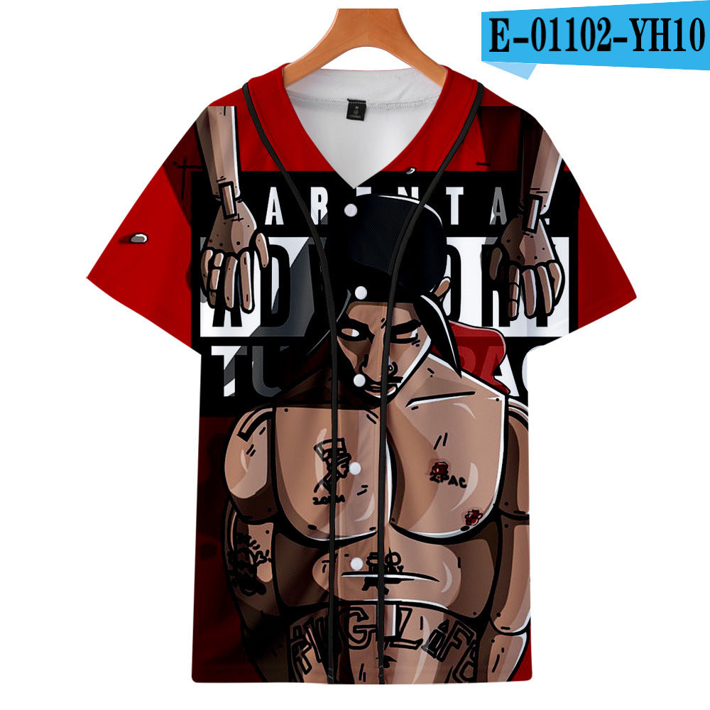 Uniforme de baseball fin imprimé en 3D couleur de Tupac Shakur