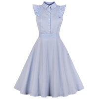 Plus size women's striped ruffled slim retro dress