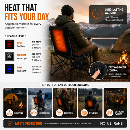 LITEGUEST Heated Outdoor Seat Cushion with Backrest – Warm for Camping