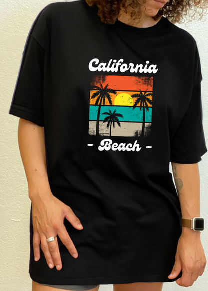 T-shirt à manches courtes unisexe en bambou/viscose et coton biologique California Beach avec motif