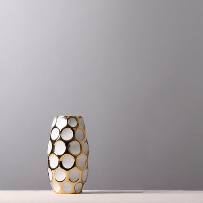 Beautiful Ceramic Gold aqua polka dots Pineapple Vase