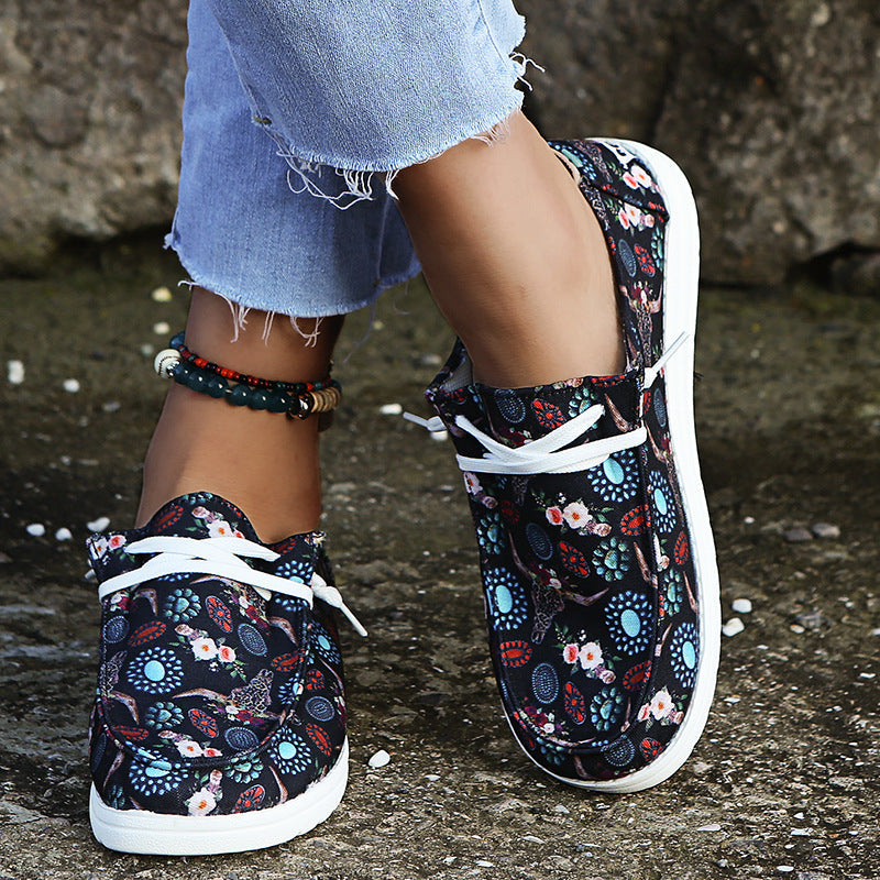 Loafers Women Sunflower Print Decor