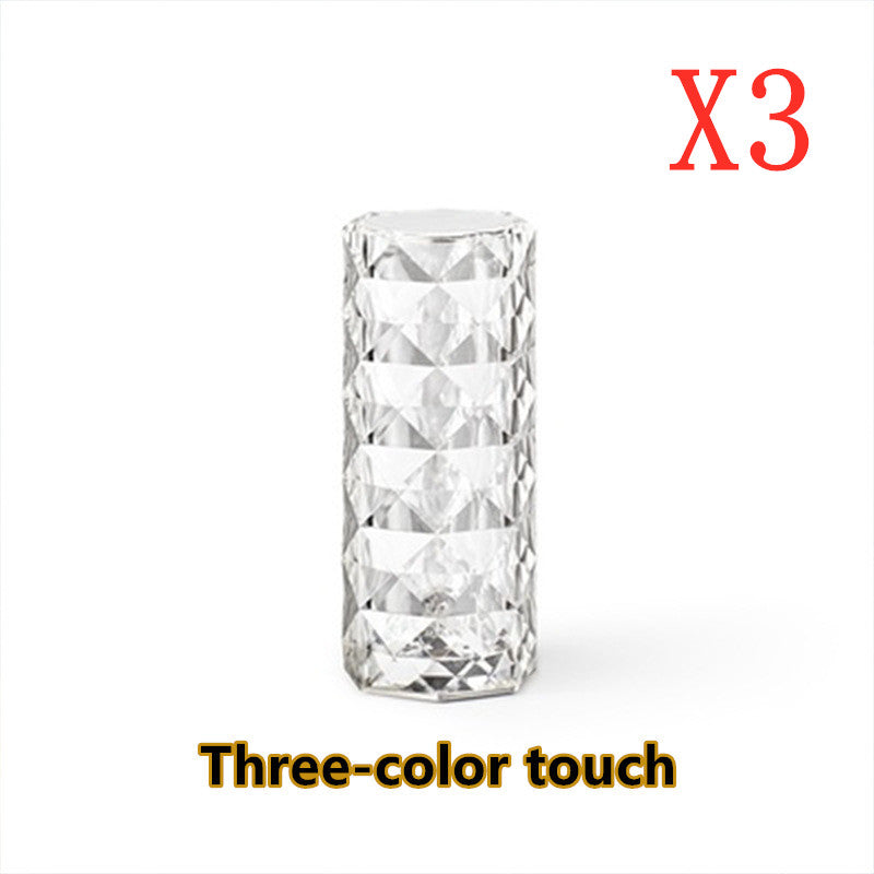 Lampe en cristal nordique USB Lampe de table Chambre tactile variateur Lampe d'ambiance diamant Lampe de projecteur rose Décoration