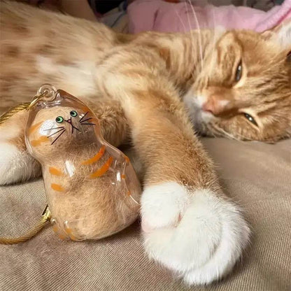 Cat Fur Memorial Keychain Transparent Pet Hair Keepsake Pendant