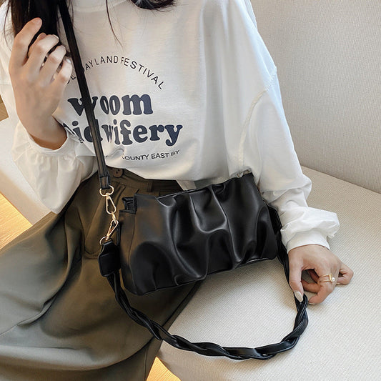 Bolsos de hombro dobles de moda para mujer, bolsos cruzados plisados de piel sintética, bolsos de mano de moda de diseñador