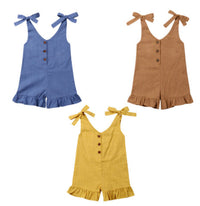 Girls' Summer Sturdy Pleated Sunsuit Jumpsuit