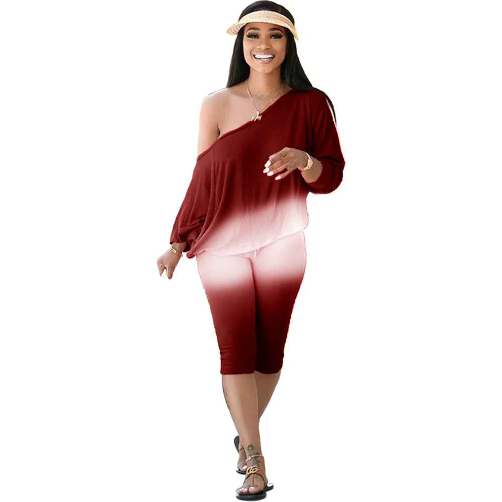 Traje de Dos Piezas para Mujer de Talla Grande con Hombro Oblicuo