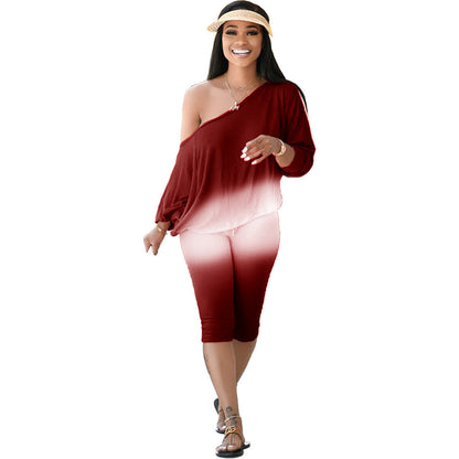 Traje de Dos Piezas para Mujer de Talla Grande con Hombro Oblicuo