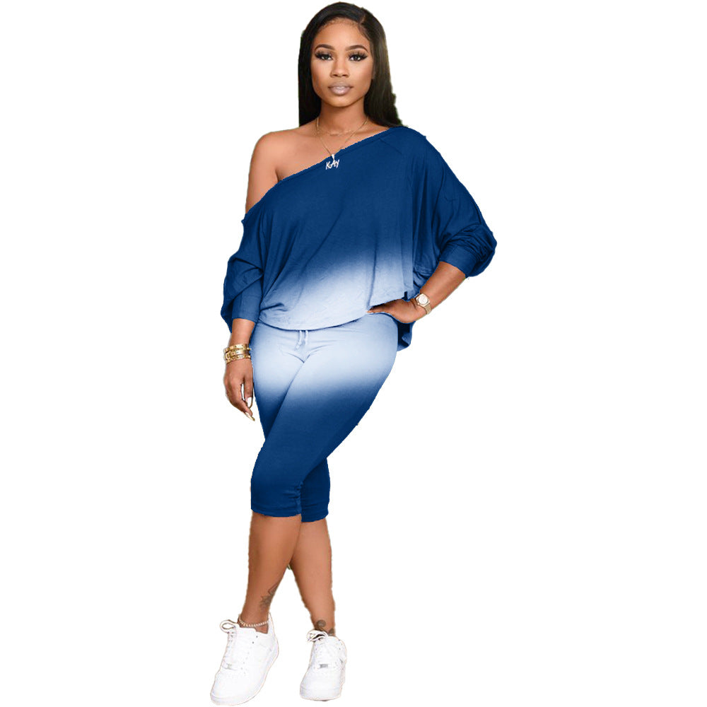 Traje de Dos Piezas para Mujer de Talla Grande con Hombro Oblicuo