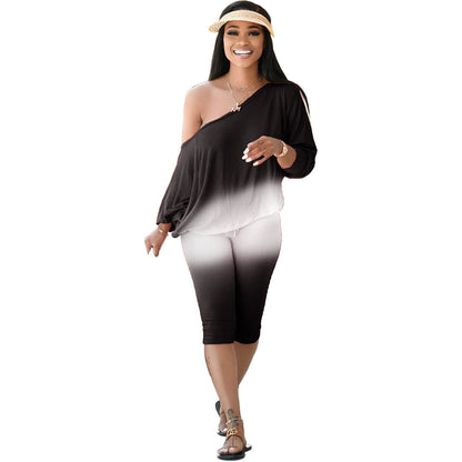 Traje de Dos Piezas para Mujer de Talla Grande con Hombro Oblicuo