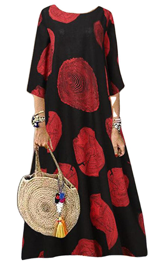 Vestido de mujer de talla grande con estampado y manga larga