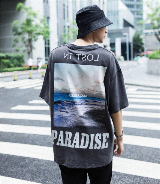 T-shirt ample unisexe style boyfriend réfléchissant pour grandes tailles, tendance européenne et américaine