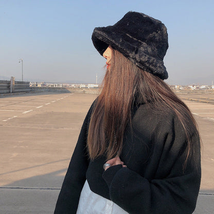 Chapeau de pêcheur japonais à dessus plat en fausse fourrure de lapin épaissie pour femme, collection hiver