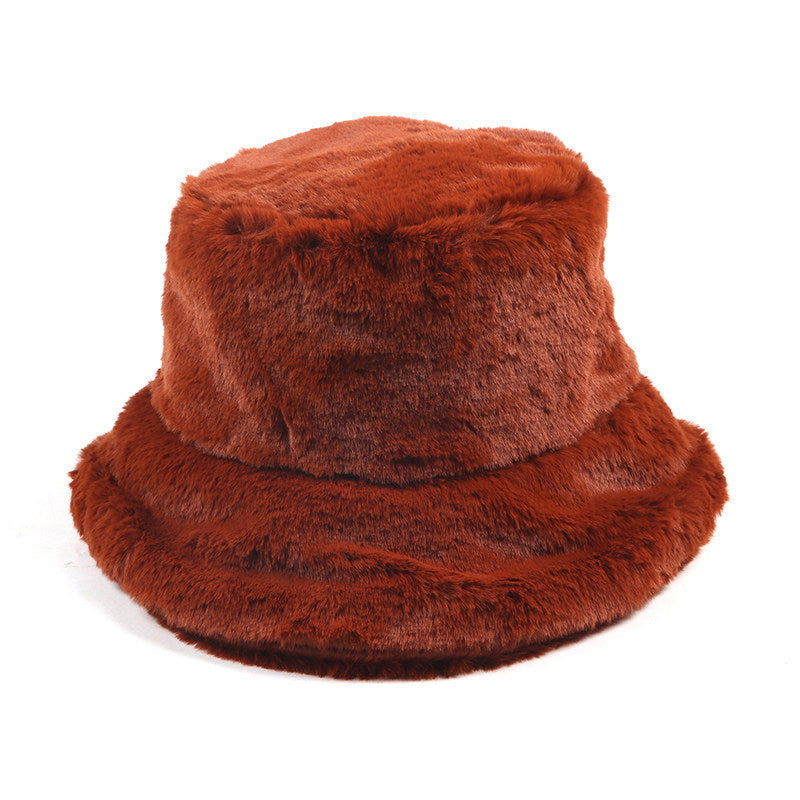 Chapeau de pêcheur japonais à dessus plat en fausse fourrure de lapin épaissie pour femme, collection hiver