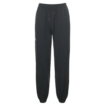 Letter Embroidered Elastic Strap Sweater Pants Women's Sports Casual Pants
