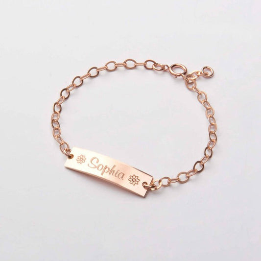 Pulsera ajustable de acero inoxidable con letra, grabada y personalizada, para niños