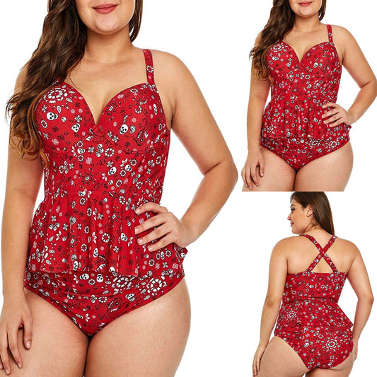 Maillot de bain deux pièces imprimé grande taille pour femmes