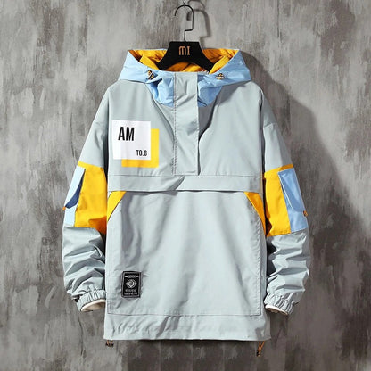 Men's Plus Size Print Color Block Hooded Jacket