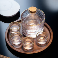 NEW Japanese Sake Pot Golden four Cups Edge Glass Set