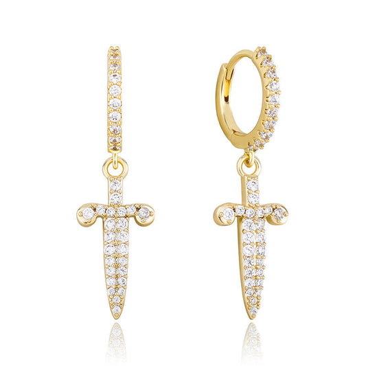 Boucles d'oreilles femme épée et poignard entièrement serties de zircons