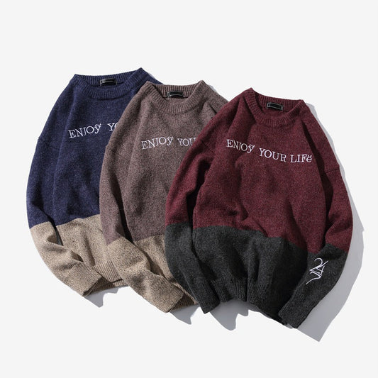 Pull homme ample grande taille à col rond