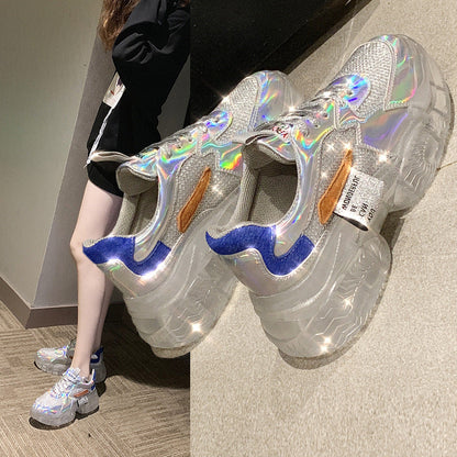 Baskets transparentes pour femmes Harajuku, chaussures de plateforme en gelée pour dames, chaussures décontractées laser