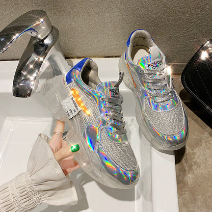 Baskets transparentes pour femmes Harajuku, chaussures de plateforme en gelée pour dames, chaussures décontractées laser