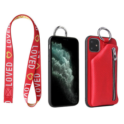 Compatible WithApple, Compatible WithApple , PU Leather Strap Cord Coin Purse Phone Cases ForiPhone XR X XS 12PRO 11 PRO MAX 7 8 PLUS SE Crossbody Neck Lanyard Wallet Cover