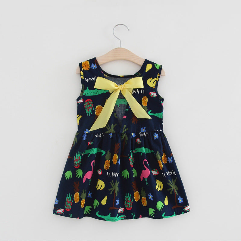 Robe gilet sans manches en coton à motif animalier pour filles