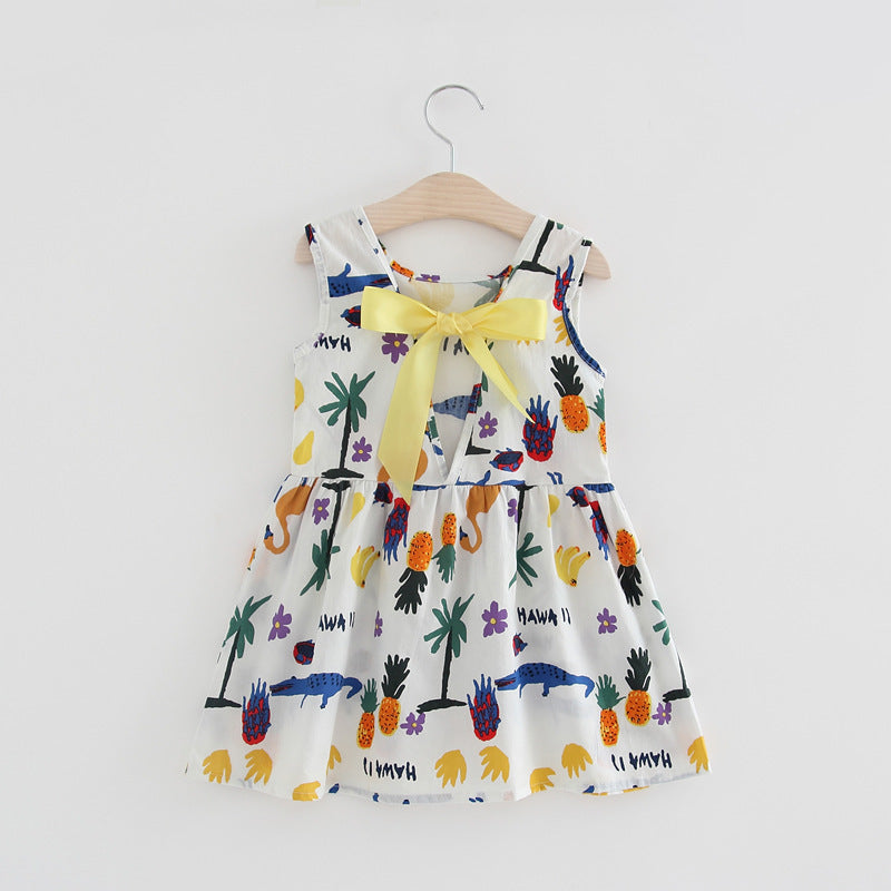 Robe gilet sans manches en coton à motif animalier pour filles