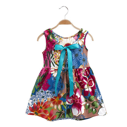 Robe gilet sans manches en coton à motif animalier pour filles