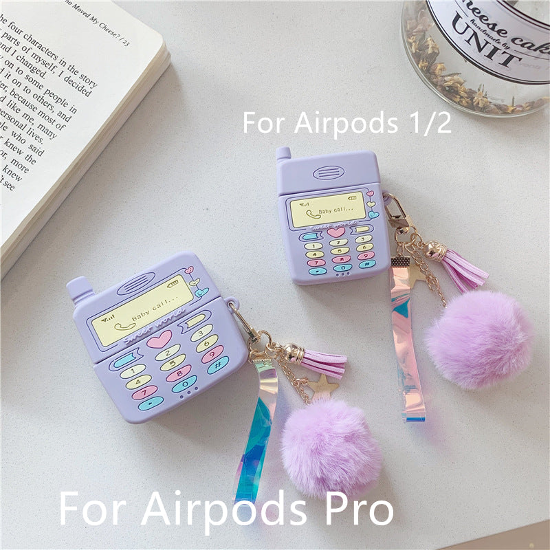 Anti-Drop Silicone AirPods Case with Fur Ball Pendant